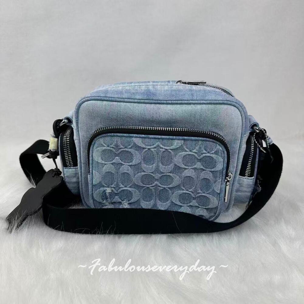 Coach Men's Fletcher Crossbody Bag In Loved Signature Denim Light Indigo CEA06